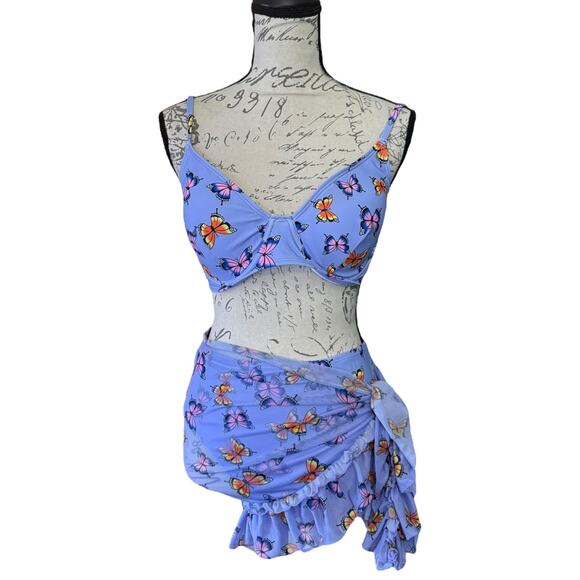 Purple Butterfly Bikini Pareo Sarong 3 Piece Bikini Set Size 2XL - Picture 1 of 5